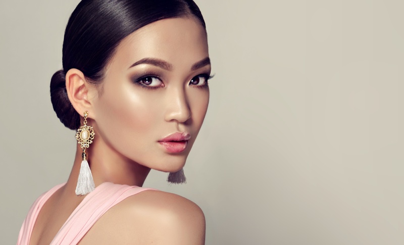 Asian Model Beauty Fringe Earrings Beauty Makeup