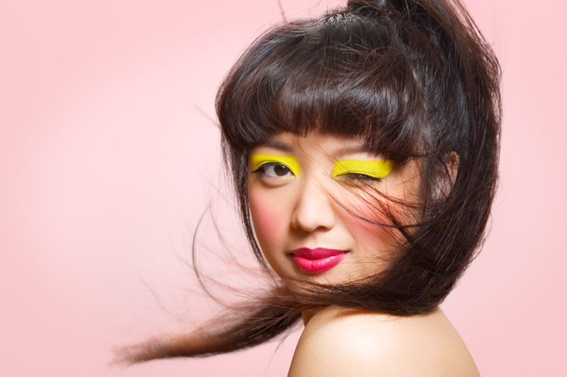 Asian Model Colorful Makeup Beauty Yellow Eyeshadow Pink Lips