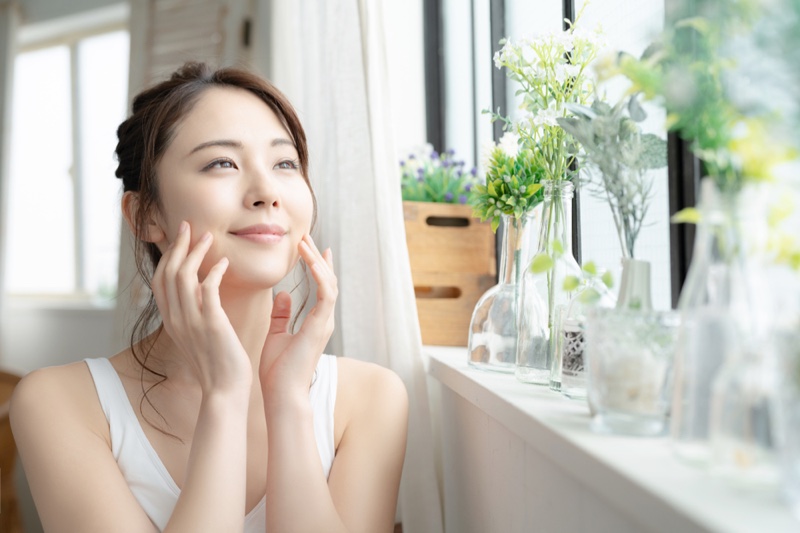 Asian Woman Beauty Plants Smiling Skin