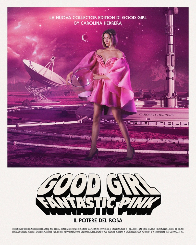Karlie Kloss fronts Carolina Herrera Good Girl Fantastic Pink fragrance campaign.
