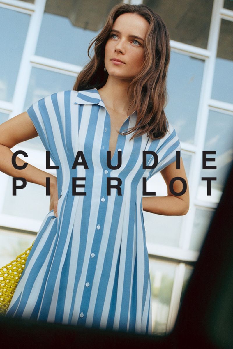 Model Anna de Rijk wears stripes in Claudie Pierlot spring-summer 2020 campaign