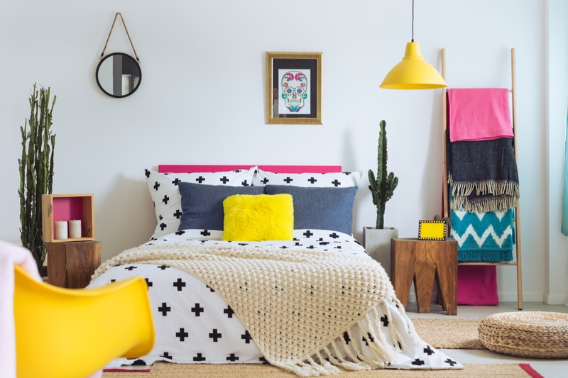 Eclectic Bedroom Yellow Pink Interior Design