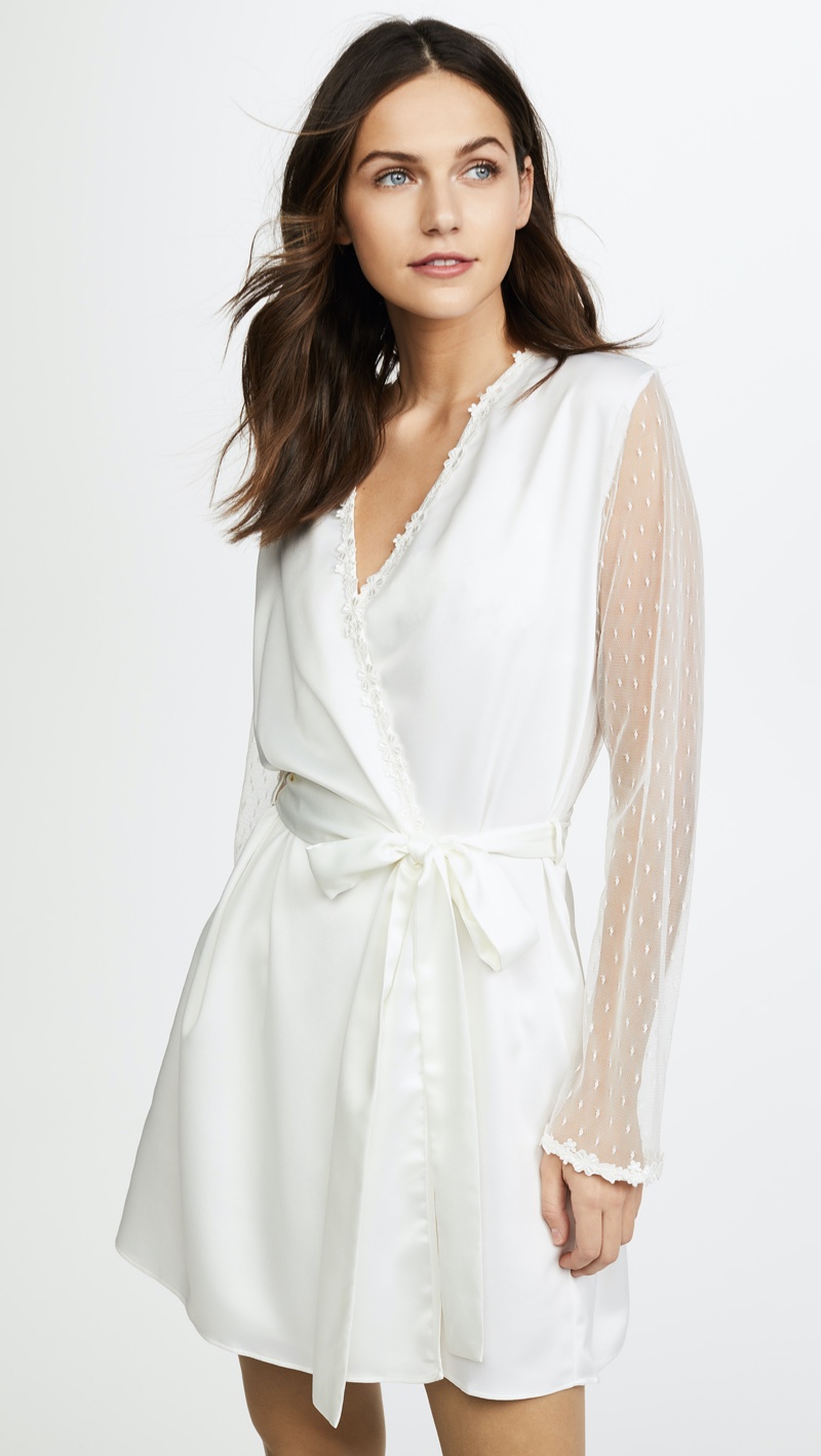 Flora Nikrooz Showstopper Charmeuse Robe with Lace in Ivory $88