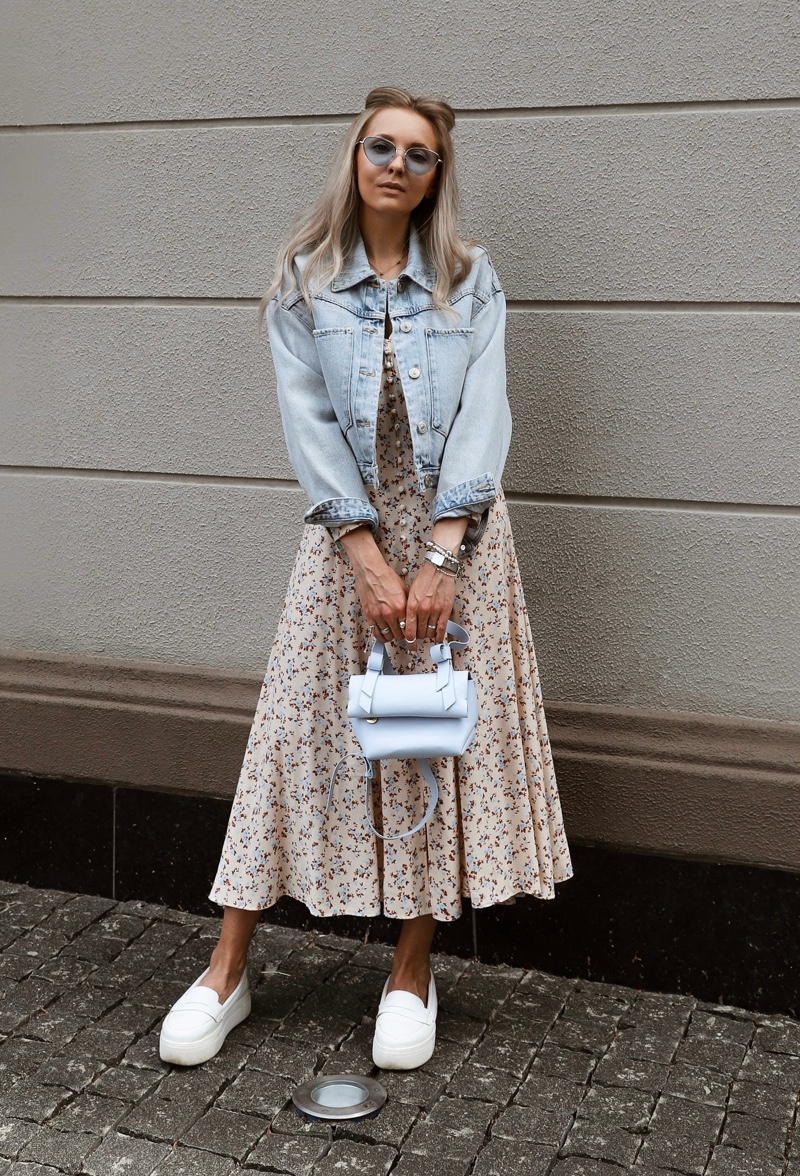 Floral Print Dress How Wear Denim Jacket