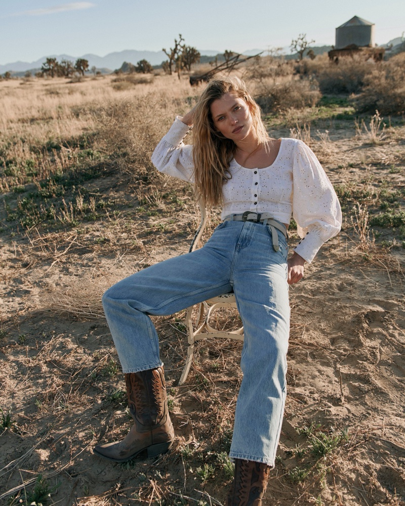 Free People Petunia Eyelet Top and We The Free Frank Dad Jeans