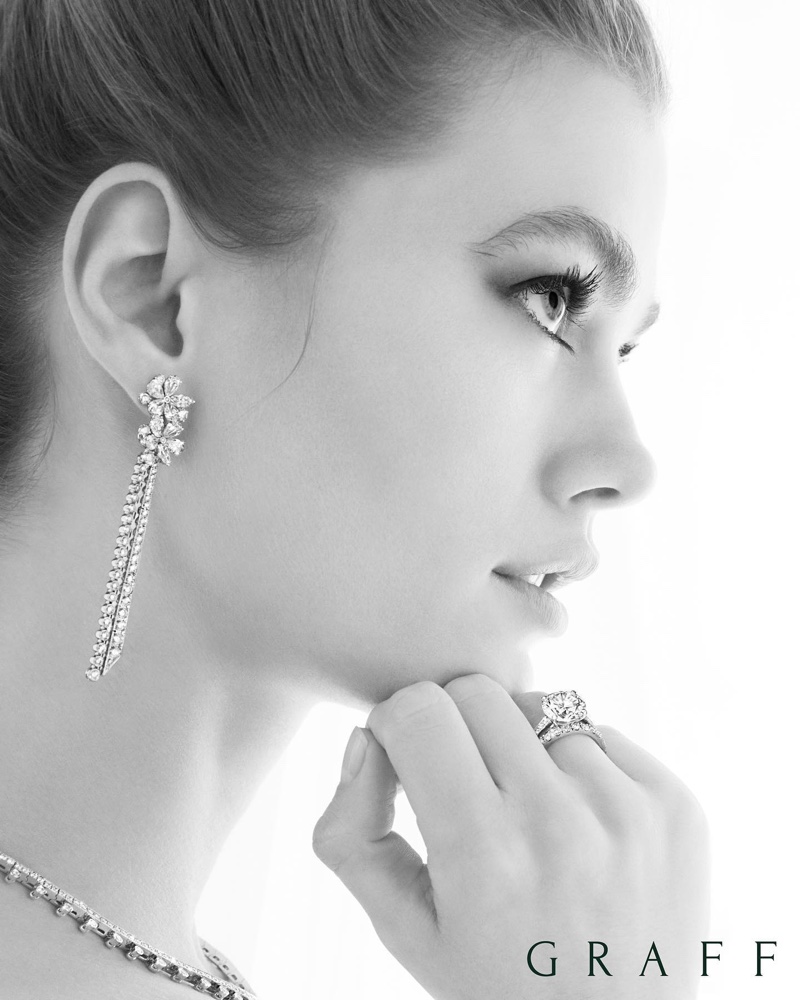 Mathilde Brandi poses for Graff Bridal 2020 jewelry campaign