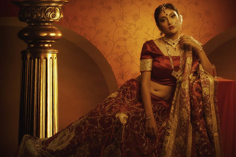 Indian Bridal Look Model Saree Red