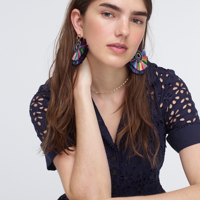 J. Crew Raffia Fan Tassel Earrings in Multi Color $65