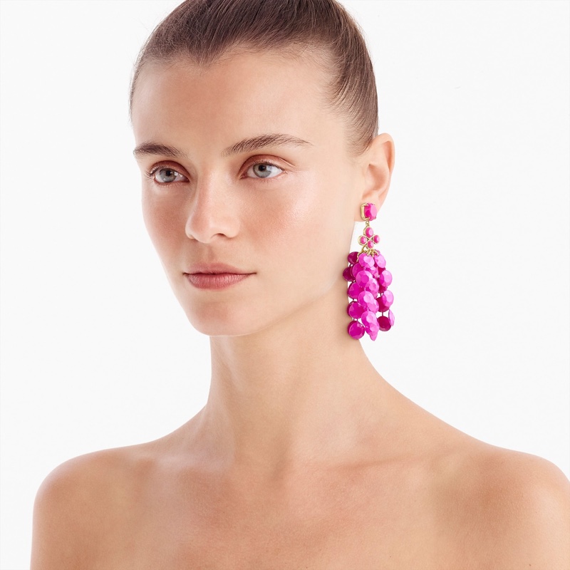 J. Crew Waterfall Bead Statement Earrings in Neon Flamingo $59.50