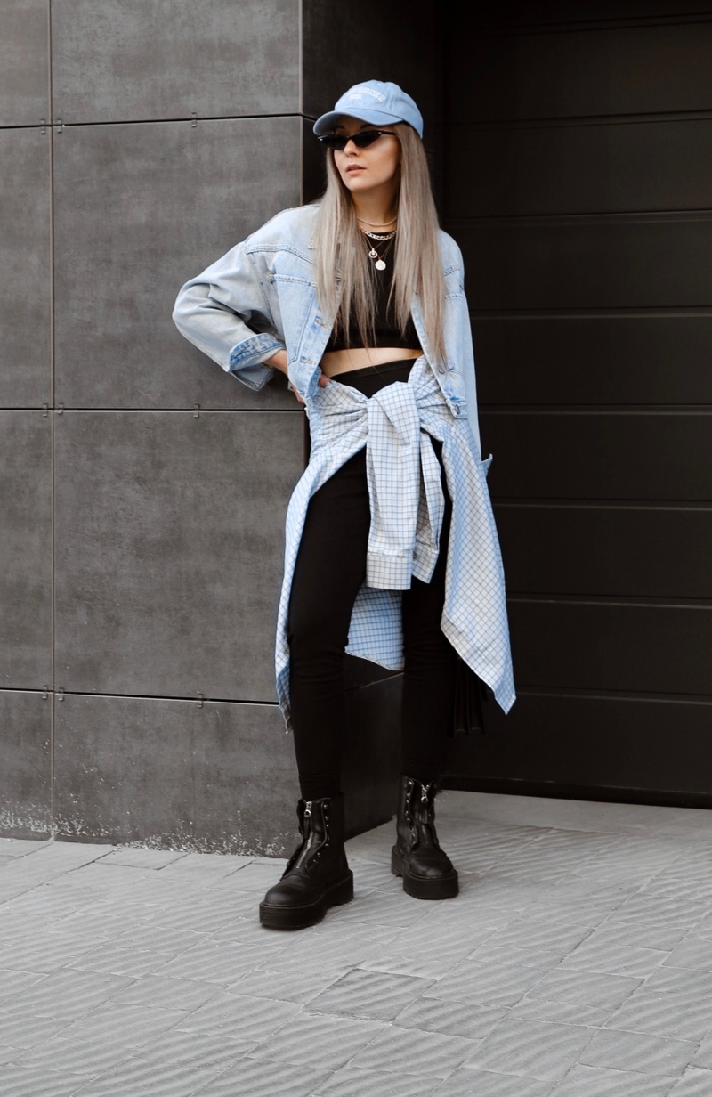 Leggings Tied Waist Outfit How Wear Denim Jacket