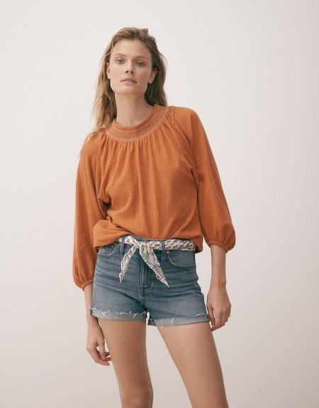 Spring Essentials: 7 Casual Looks From Madewell Madewell Superlight Jacquard Embroidered Smocked Top $59.50, High-Rise Denim Shorts in Maldwen Wash $69.50 and Bandana (worn as belt) $12.50
