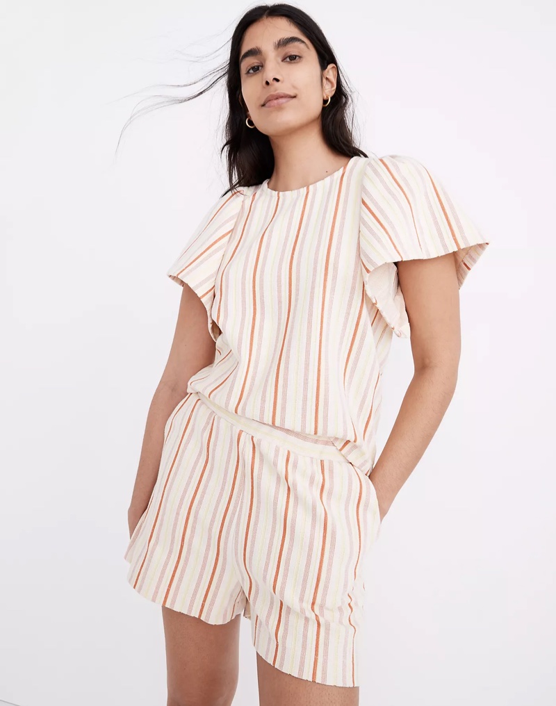 Madewell Textured Flutter-Sleeve Crop Top in Stripe $68