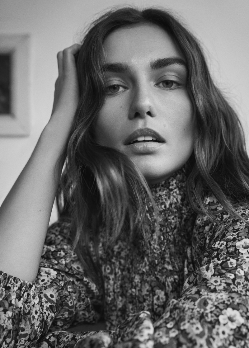 Andreea Diaconu gets her closeup in Mango Gentle Feeling spring 2020 lookbook