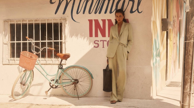 Model Andreea Diaconu suits up in Massimo Dutti spring-summer 2020 campaign