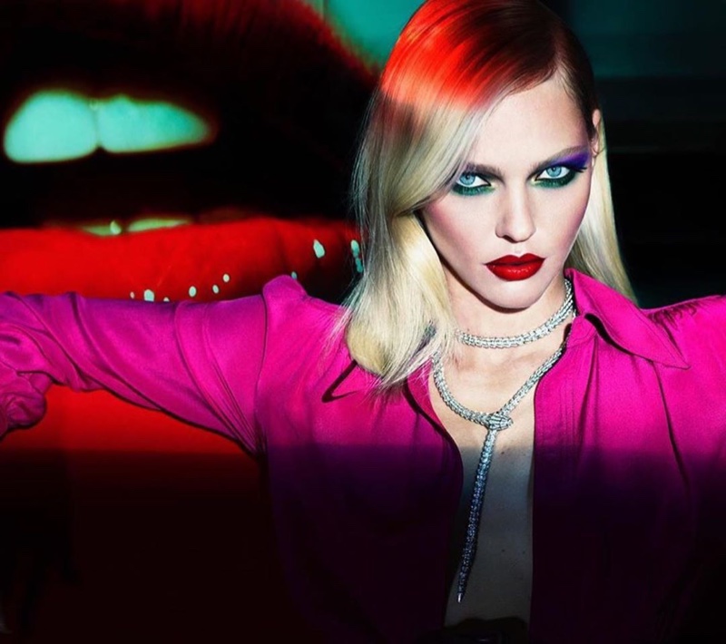 Sasha Pivovarova poses for Mert & Marcus x Lancome makeup campaign