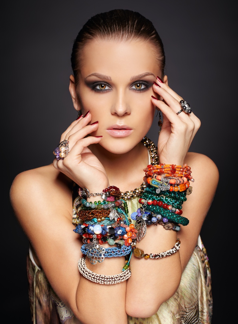 Model Wearing Colorful Jewelry