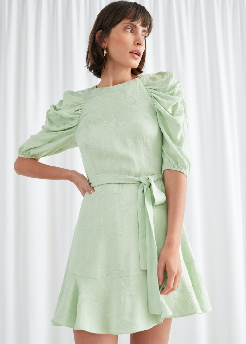 & Other Stories Belted Puff Sleeve Mini Dress $129