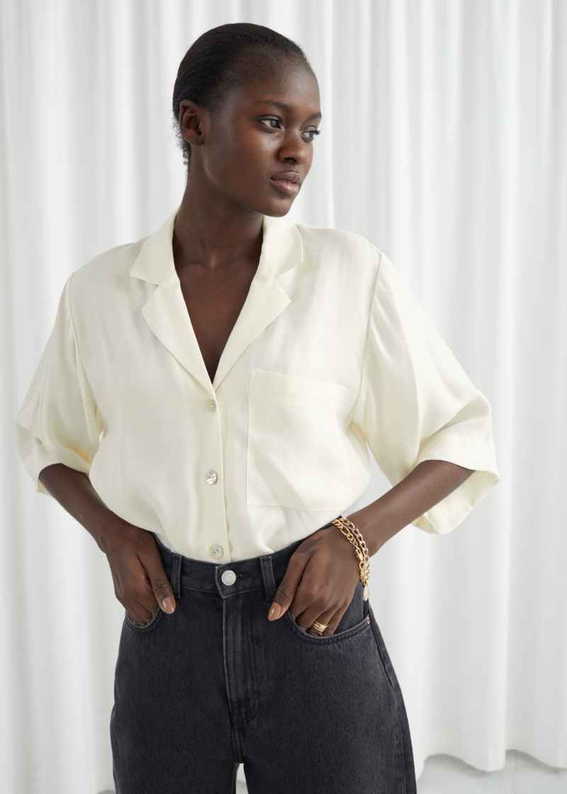 & Other Stories Cupro Blend Relaxed Fit Shirt in White $89