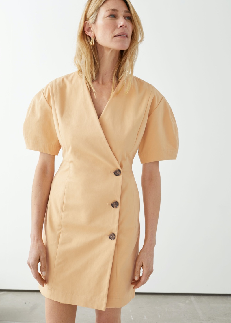 & Other Stories Fitted Button Wrap Mini Dress $99