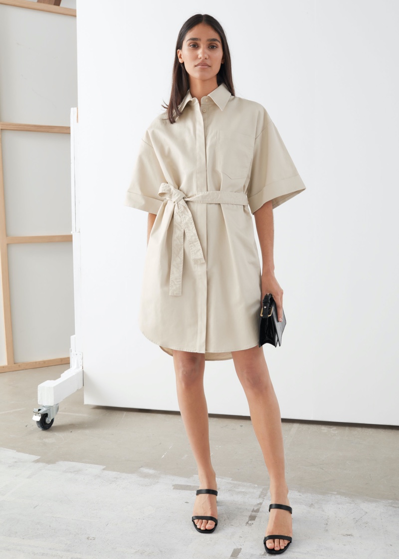 & Other Stories Topstitched Utility Shirt Dress in Beige $99