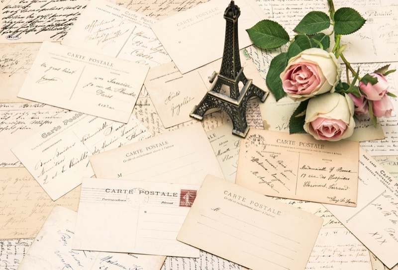 Paris French Postcards Roses Eiffel Tower