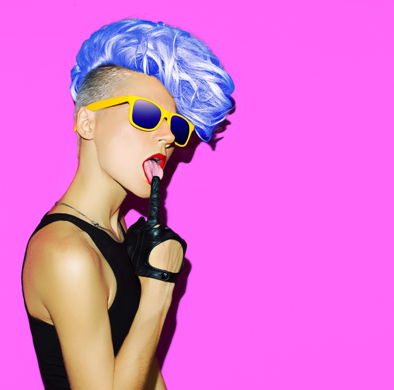 Punk Woman Colorful Mohawk Style Yellow Sunglasses