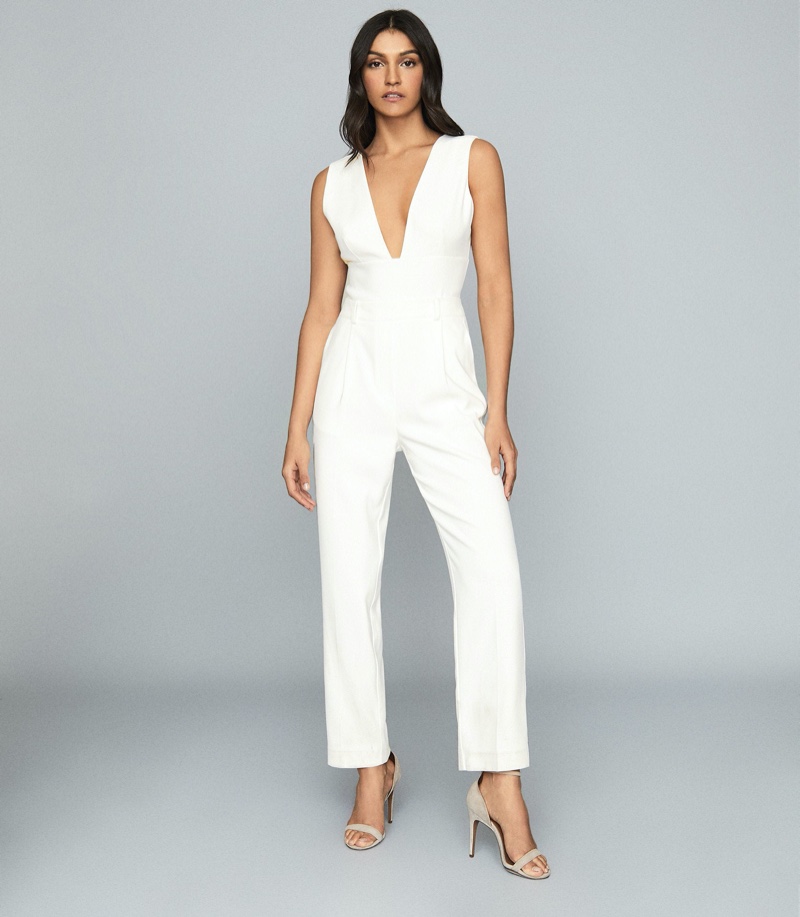 REISS Lina Plunge Tailored Jumpsuit $425