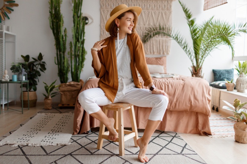 Smiling Woman Eclectic Boho Bedroom