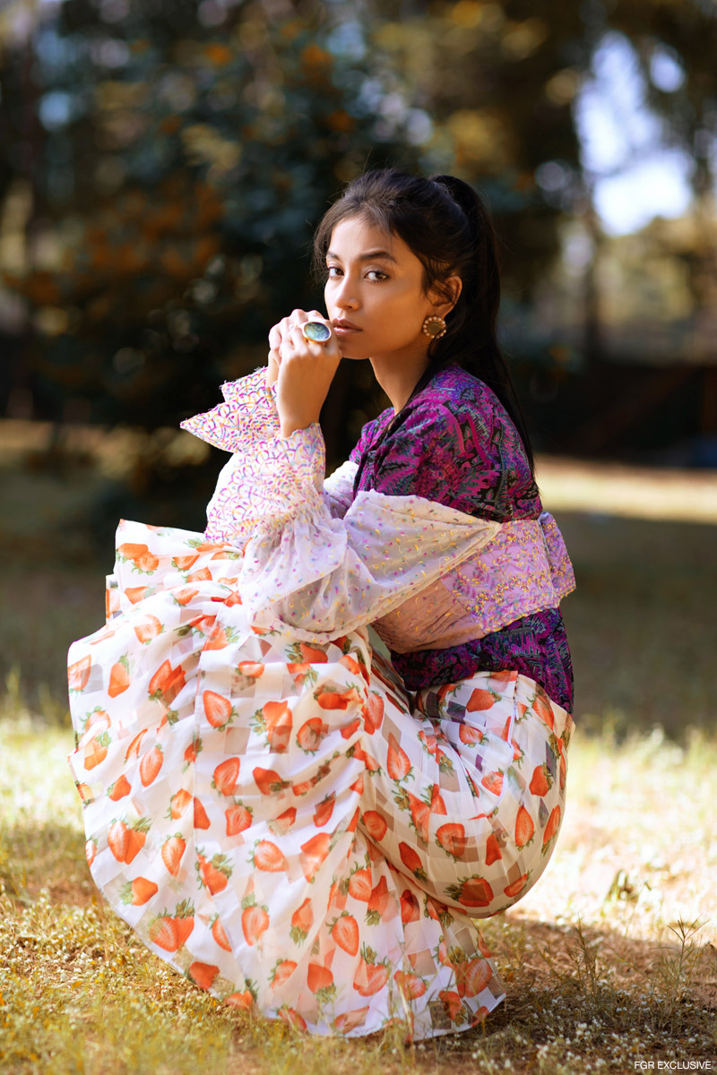 Shirt Calvin Vintage, Crop Top & Skirt Aniket Satam, Earring Hyperbole, Ring Box Of Hues and Shoes Hogwash. Photo: Kay Sukumar