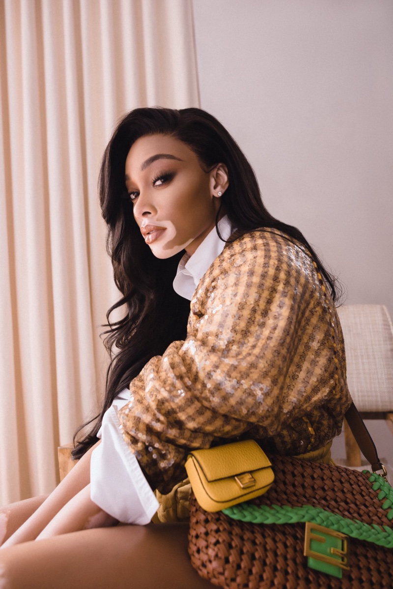 Winnie Harlow poses for Fendi #BaguetteFriendsForever campaign