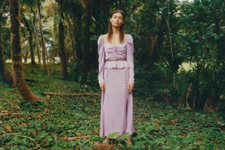 Lost Garden: Grace, Lua & Elecia Pose in Zara's Romantic Styles Zara Tied Print Blouse and Printed Skirt With Slits