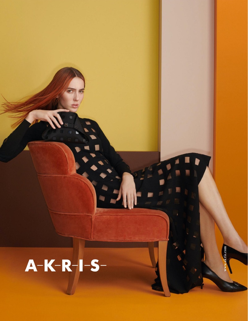 Model Teddy Quinlivan appears in Akris spring-summer 2020 campaign.