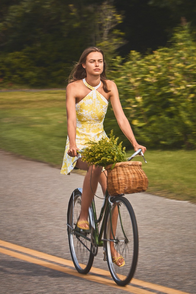 Riding a bike, Birgit Kos appears in Alexis spring-summer 2020 campaign