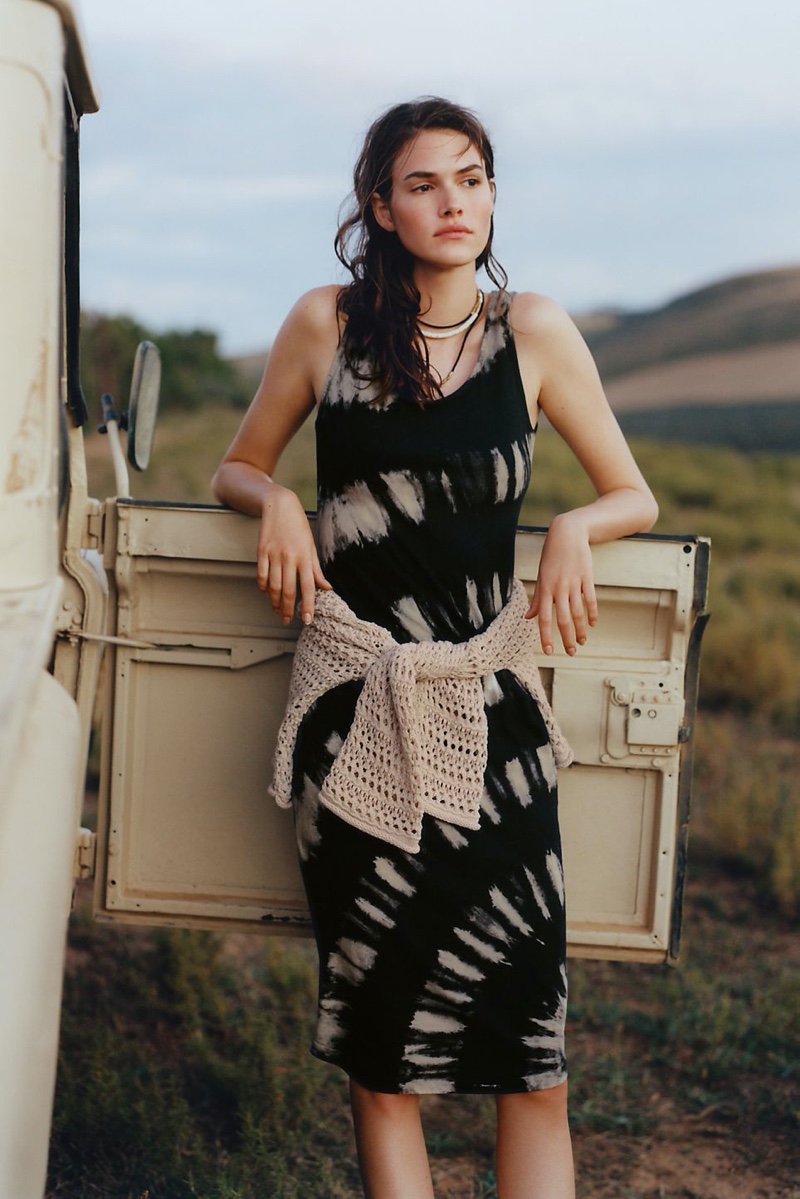 Anthropologie Aloe Tie-Dyed Midi Dress in Black $61.60