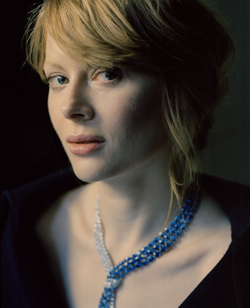 Ready for her closeup, Emily Beecham shows off a sparkling necklace. Photo: Fenton Bailey represented by Tonic Reps for The Fall