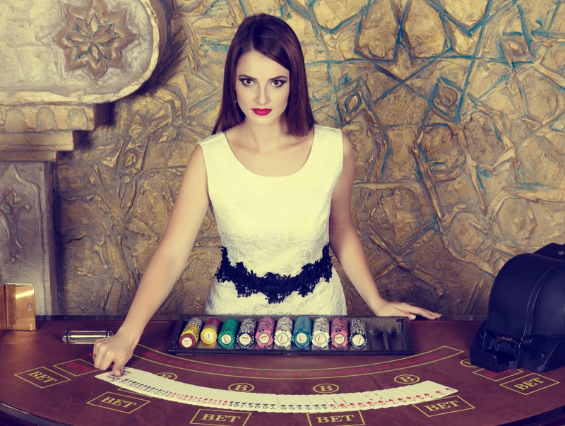 Female Dealer Croupier White Dress Casino