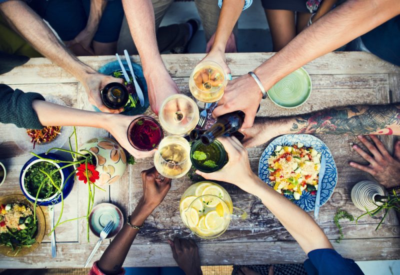 Friends Enjoying Food and Drinks