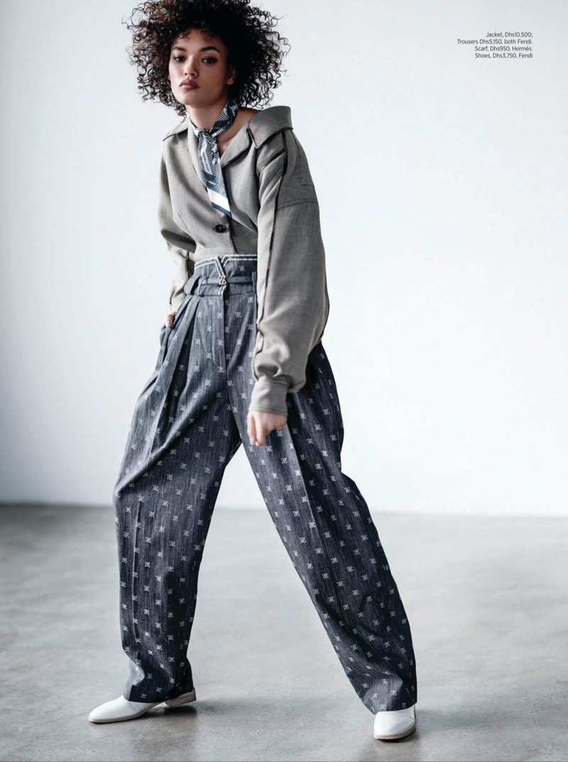 Lameka Fox Models Modern Power Dressing in Harper's Bazaar Arabia