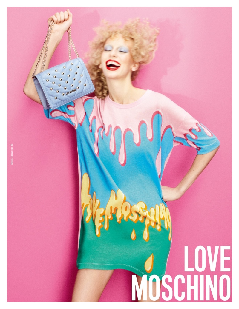 Lili Sumner is all smiles in Love Moschino spring-summer 2020 campaign.