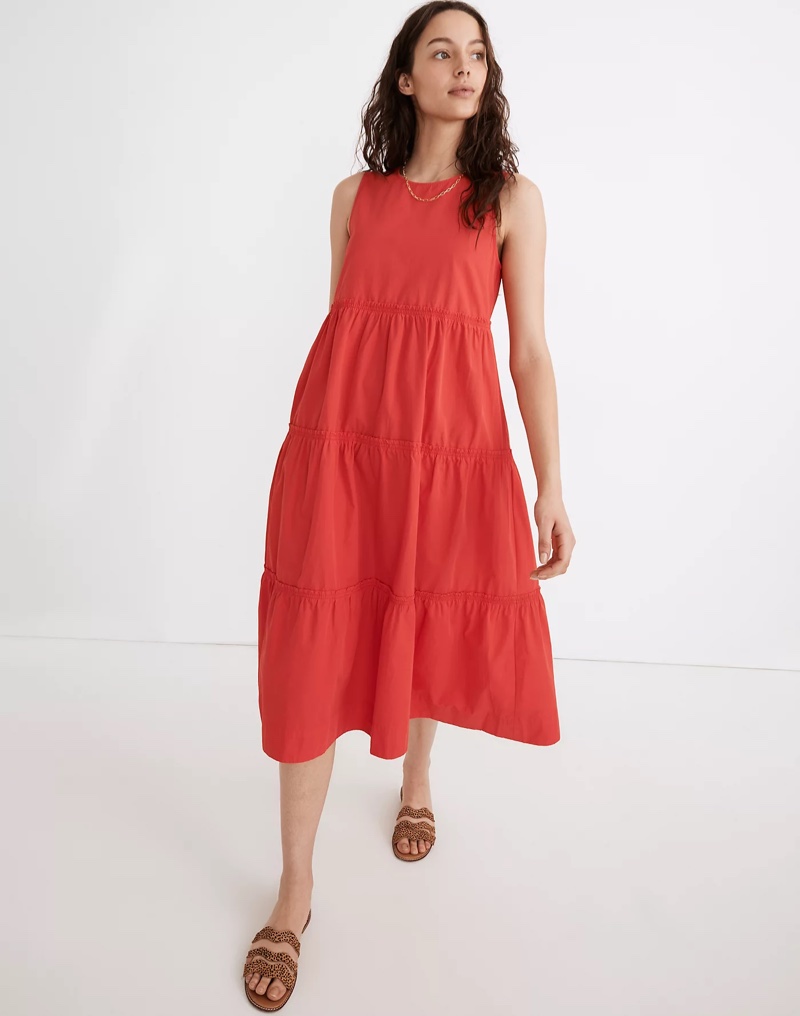 Madewell Cattail Tiered Dress in Heirloom Rose $128
