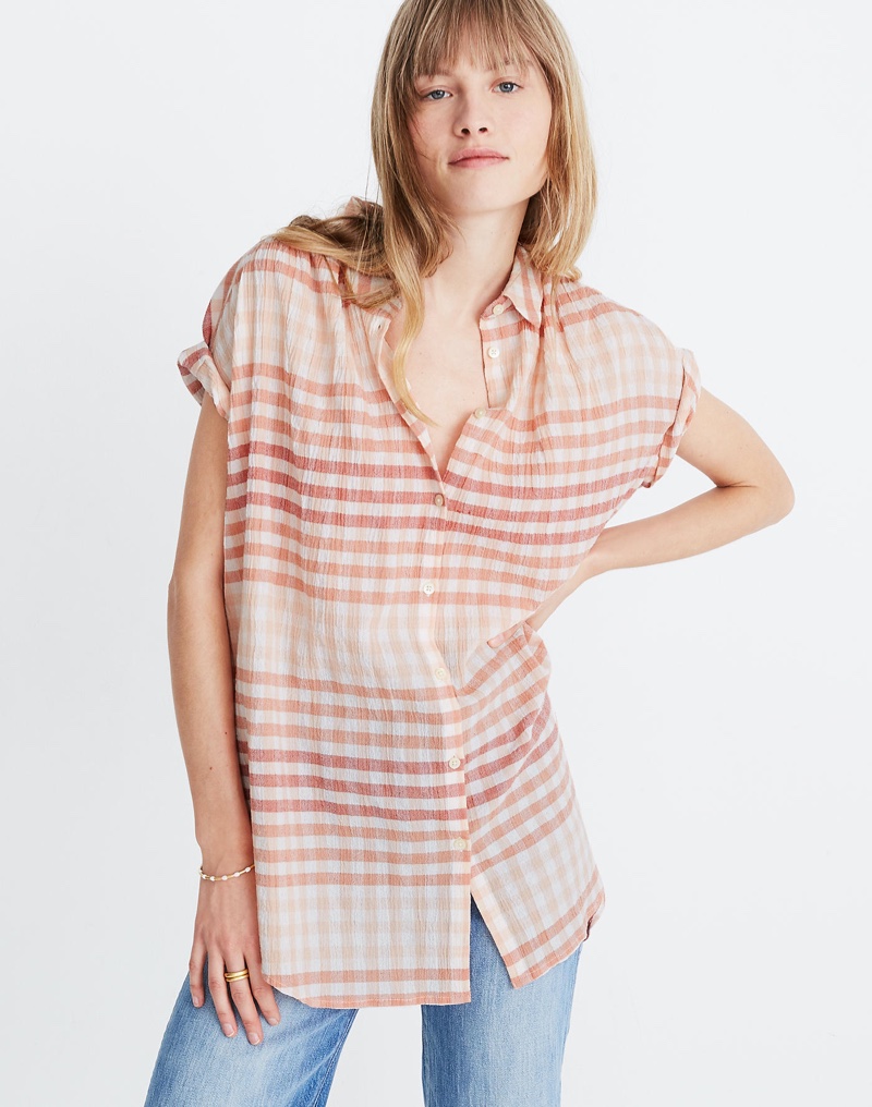 Madewell Central Tunic Shirt in Ombre Gingham Check $49.50