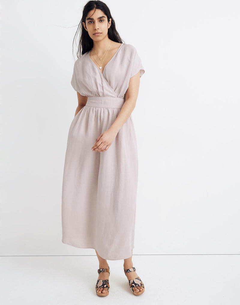 madewell button waist wrap midi dress