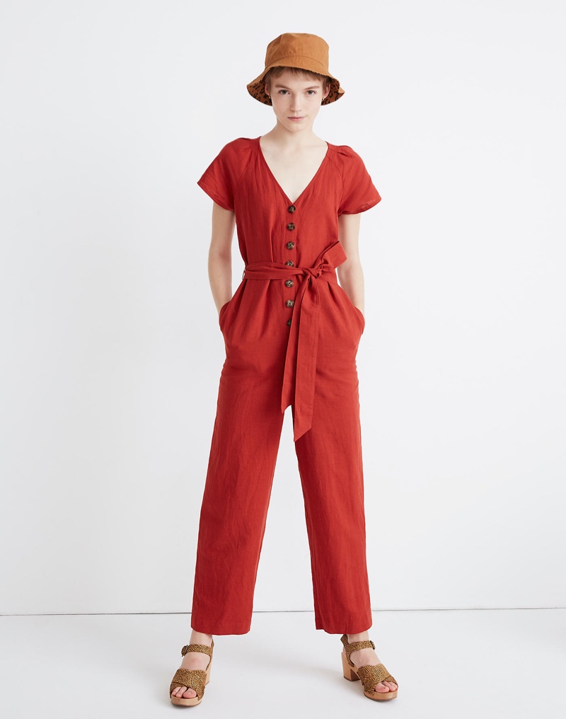 Madewell Linen-Cotton Pleat-Sleeve Jumpsuit $135