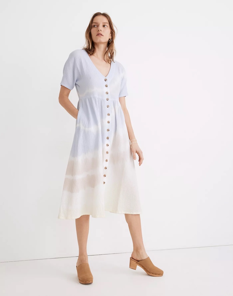 Madewell Tie-Dye Lightspun Button-Front Midi Dress $128