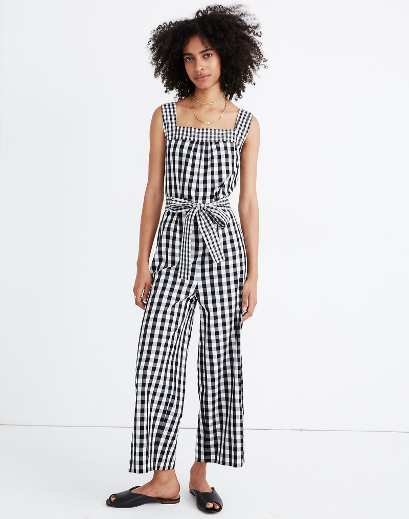 Madewell Tie-Waist Wide-Leg Jumpsuit in Gingham Mix $89.99