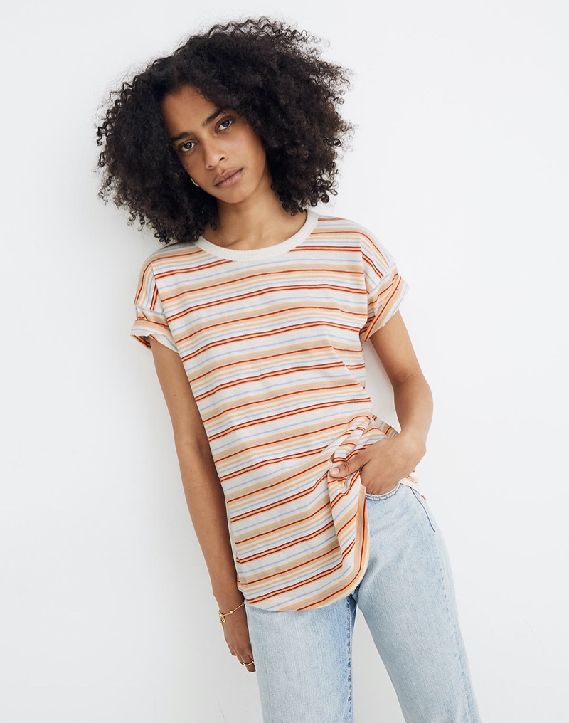 Madewell Whisper Cotton Rib Crewneck Tee in Readville Stripe $24.50