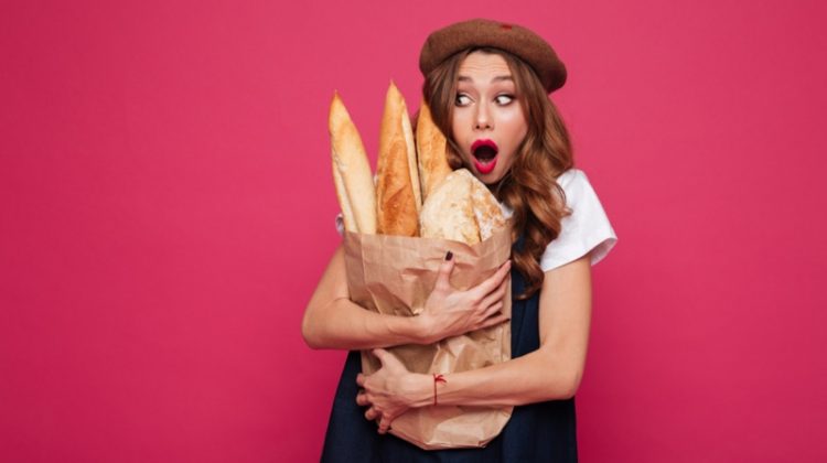 Model Holding Baguette Bread Bag