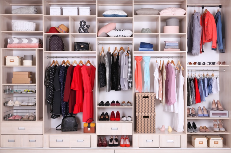 Organized Clean Closet Shelves Shoes Folded Clothes