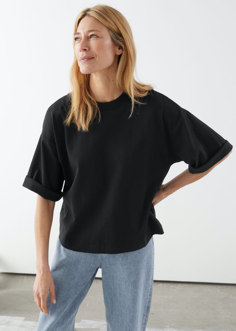 & Other Stories Boxy Crewneck T-Shirt in Black $39