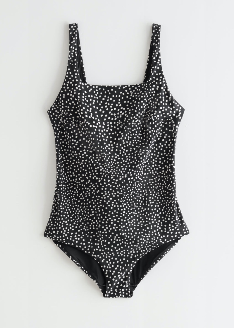 & Other Stories Printed Swimsuit in White Dots $49